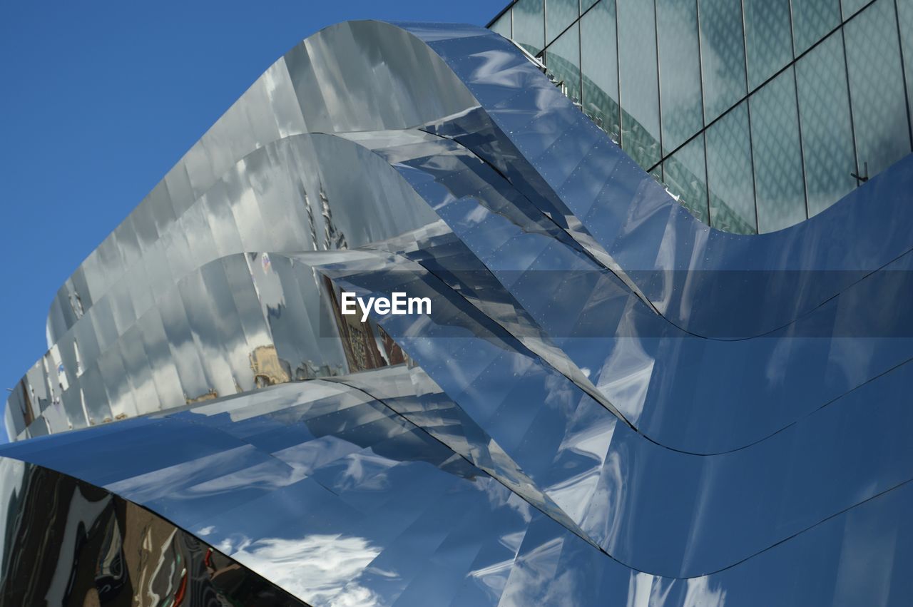 LOW ANGLE VIEW OF BUILT STRUCTURE AGAINST CLEAR BLUE SKY