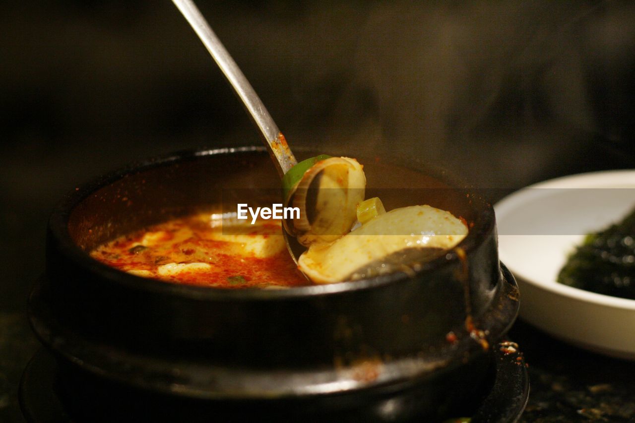 Close-up of soup in bowl