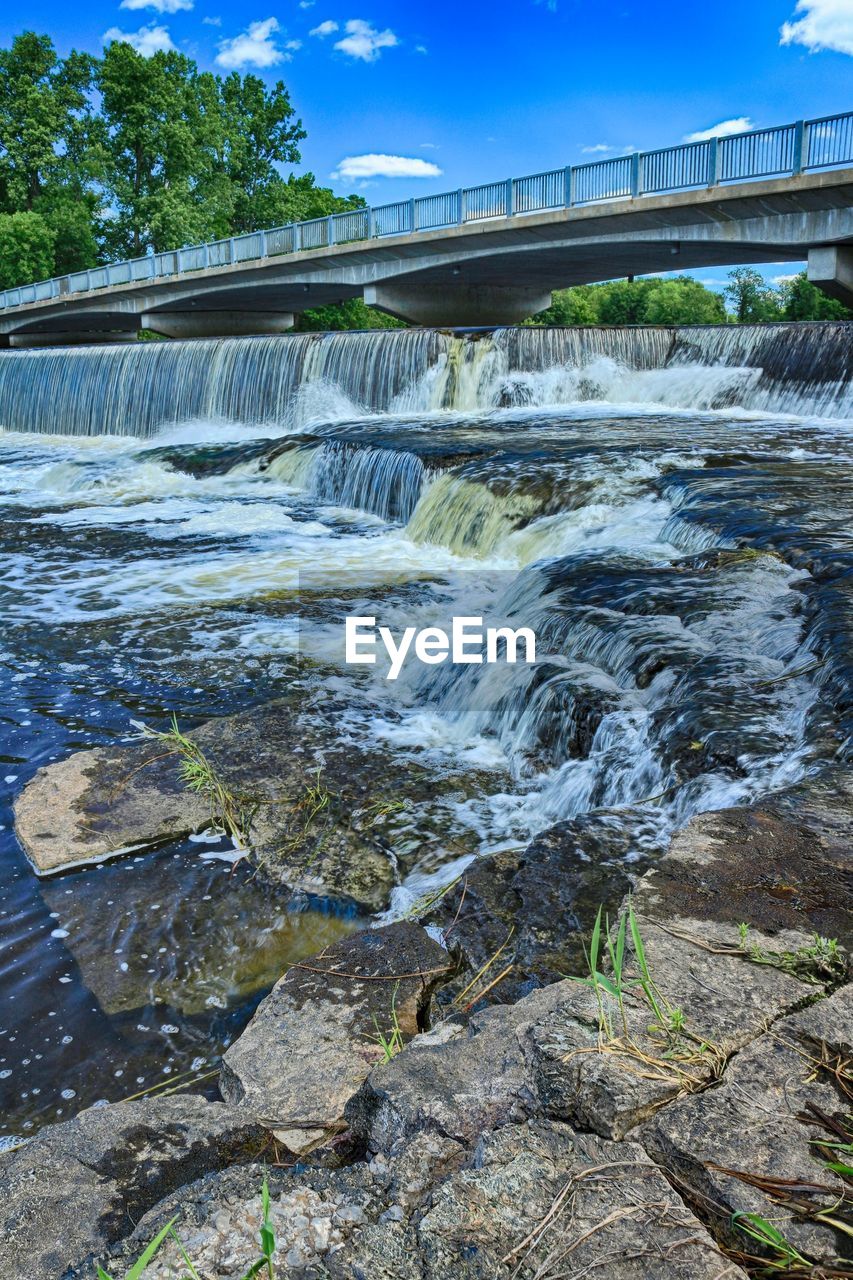 VIEW OF DAM AND BRIDGE OVER RIVER