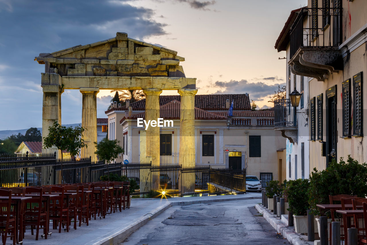 Remains of roman agora in the old town of athens, greece.