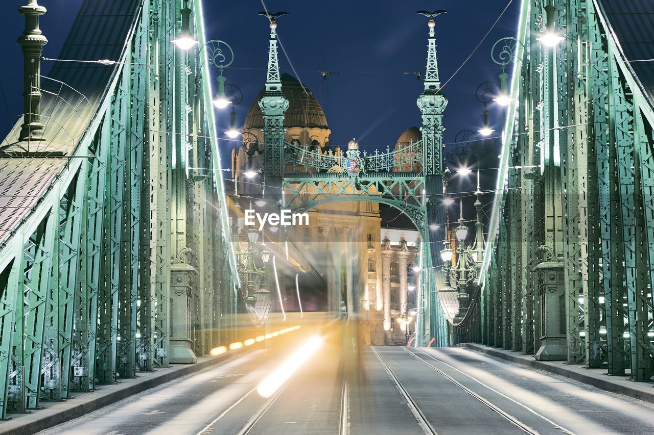 Light trails on bridge at night