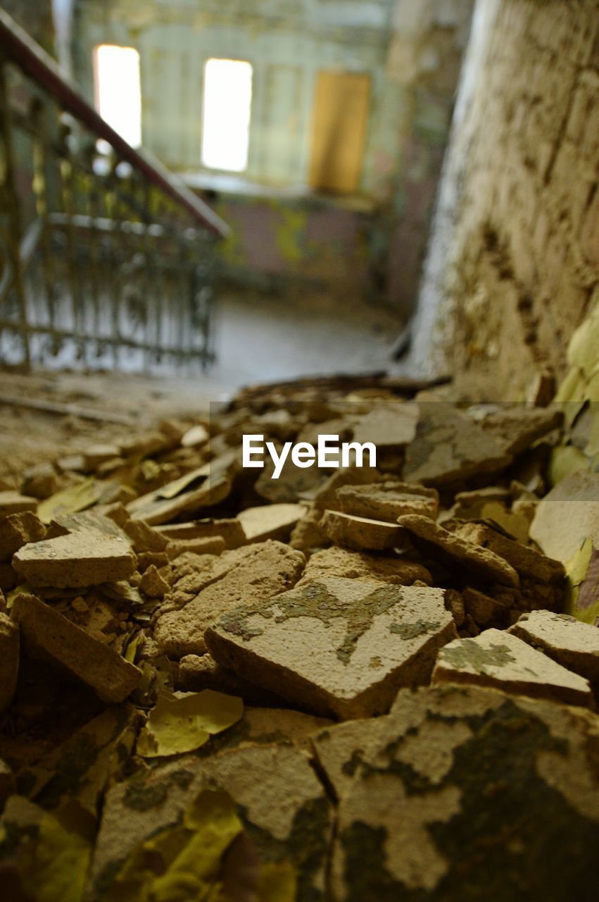 Rocks in abandoned building