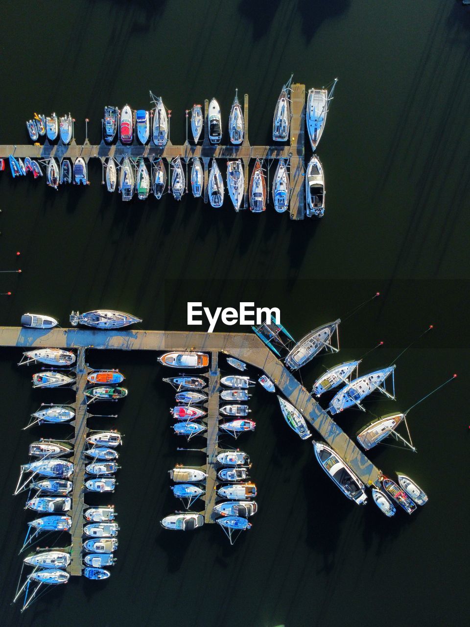Aerial view of boats in marina