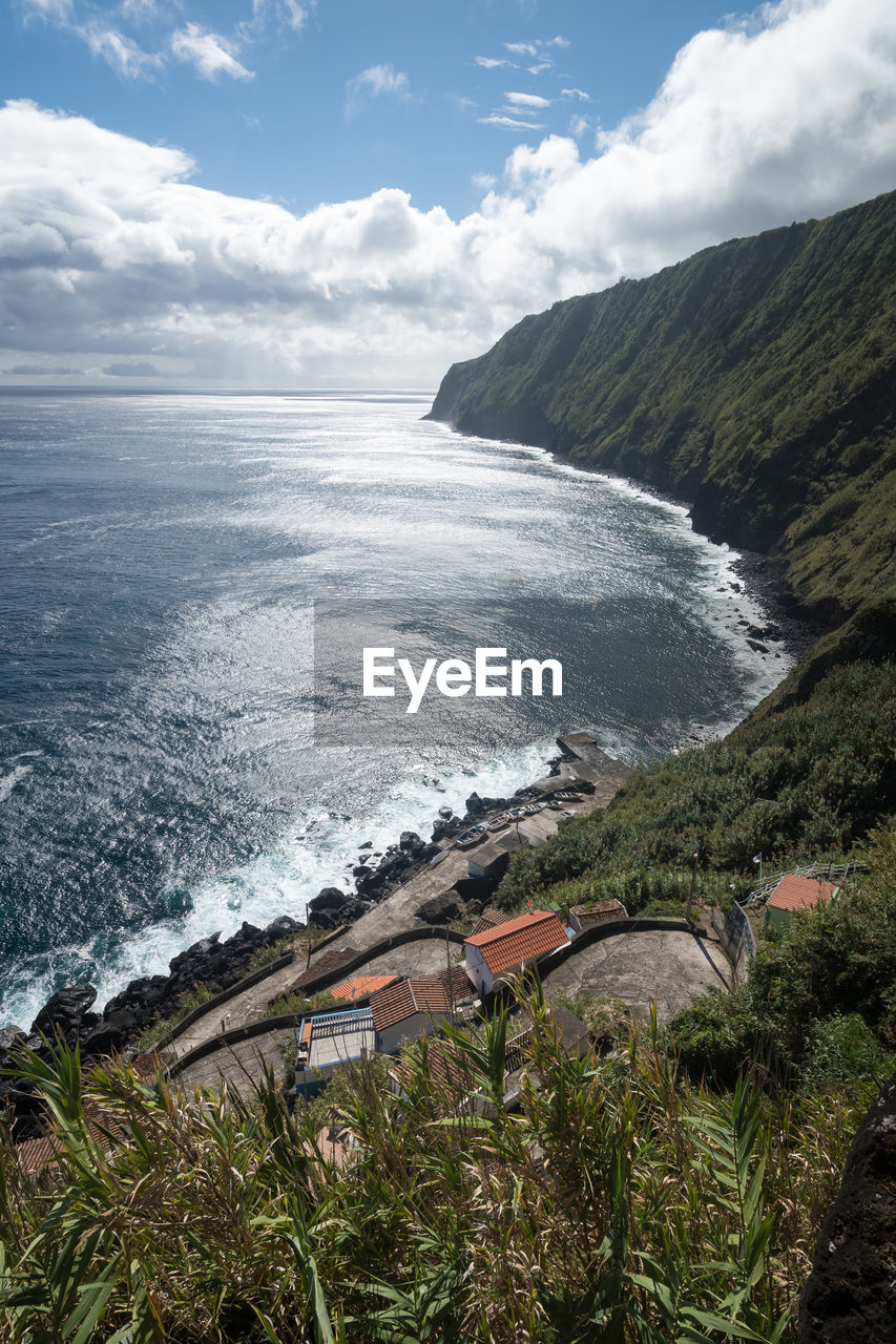 High angle view of sea against sky