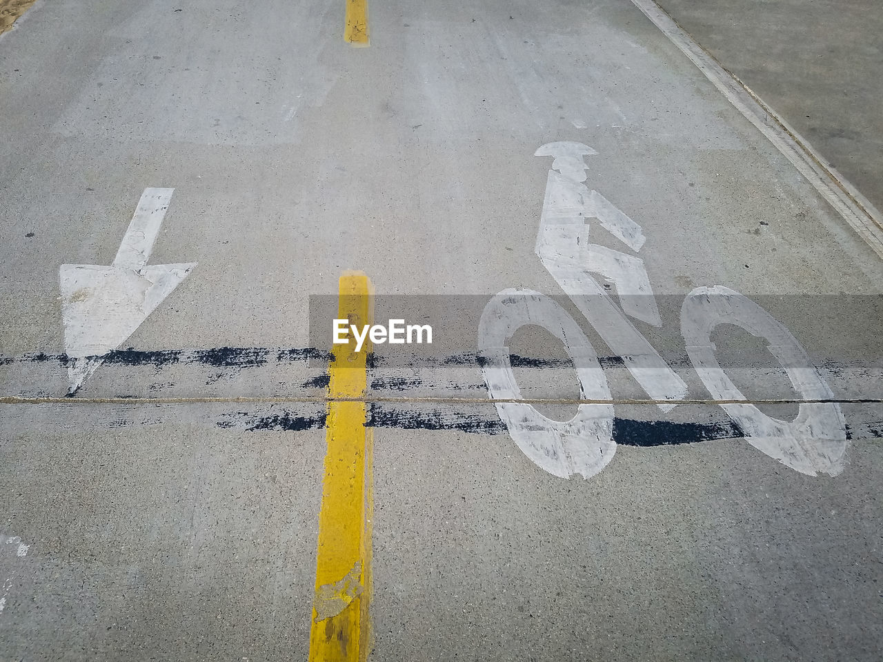 High angle view of road marking on street