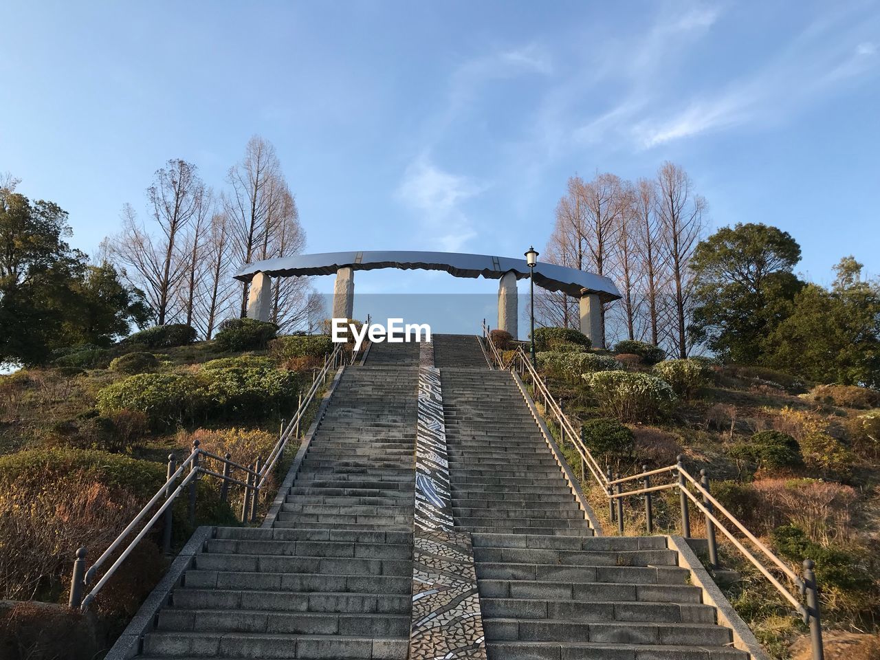 FOOTBRIDGE AGAINST TREES AND SKY