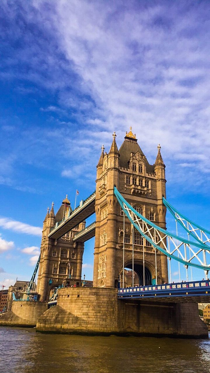 Low angle view of tower bridge over thames river