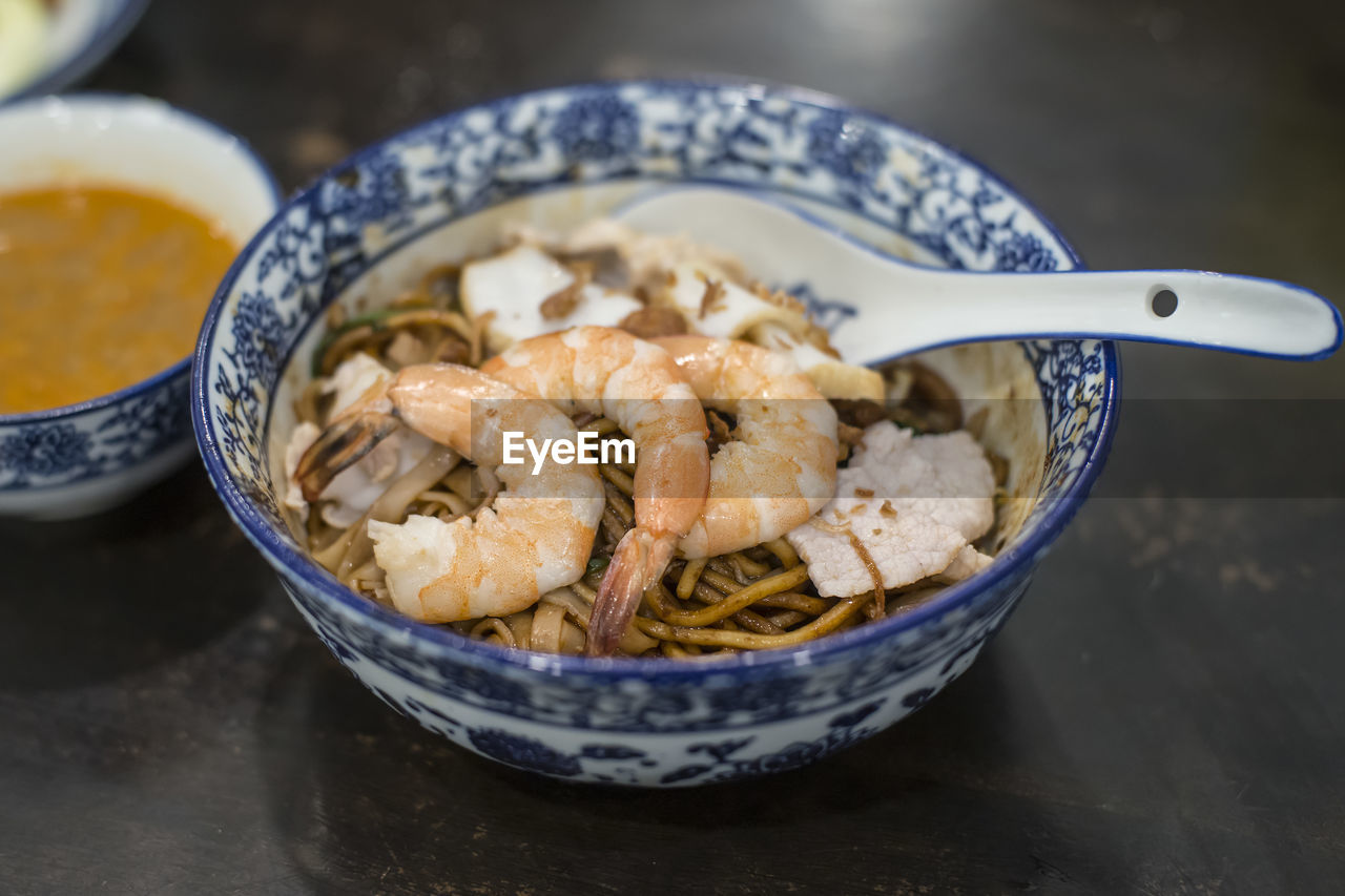 High angle view of food in bowl on table