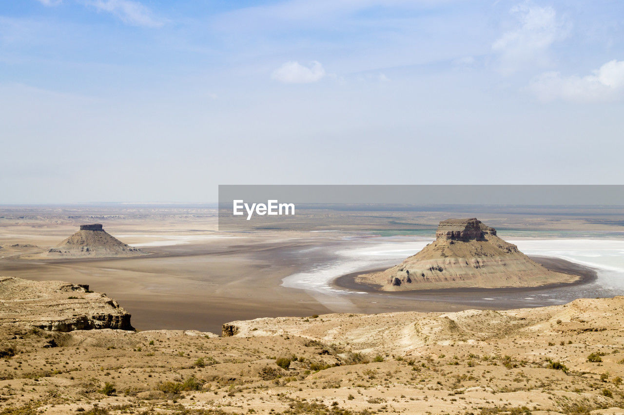 scenic view of beach against cloudy sky