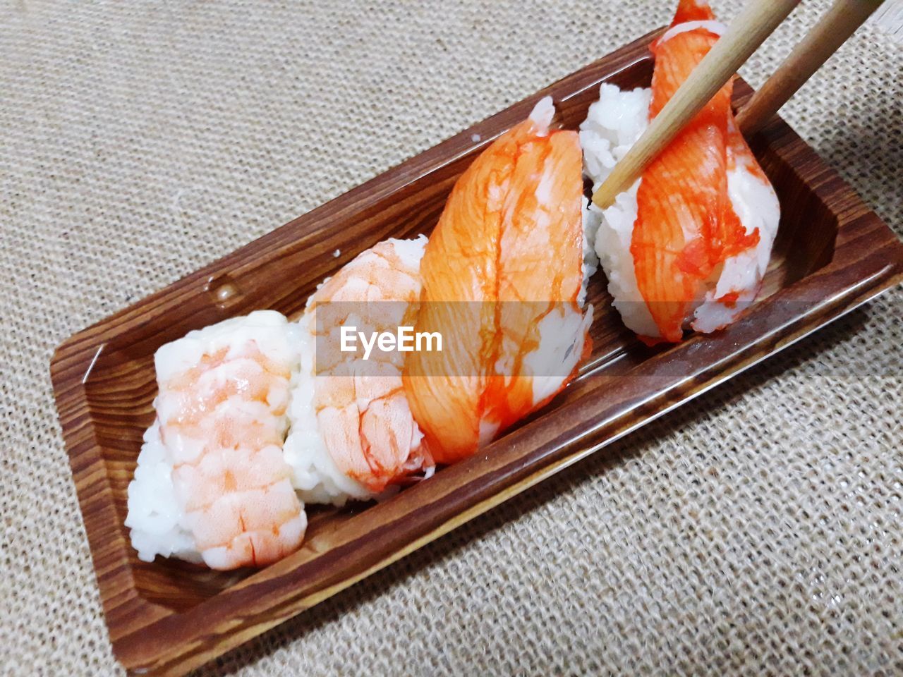 High angle view of sushi in plate