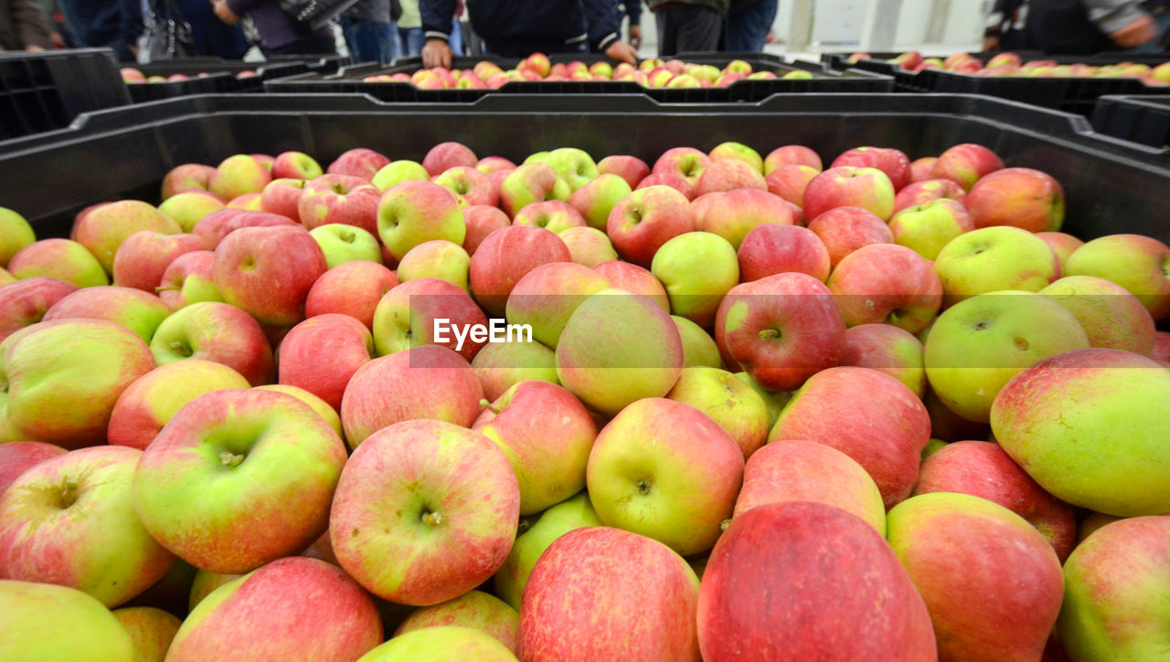 FULL FRAME SHOT OF APPLES FOR SALE AT MARKET