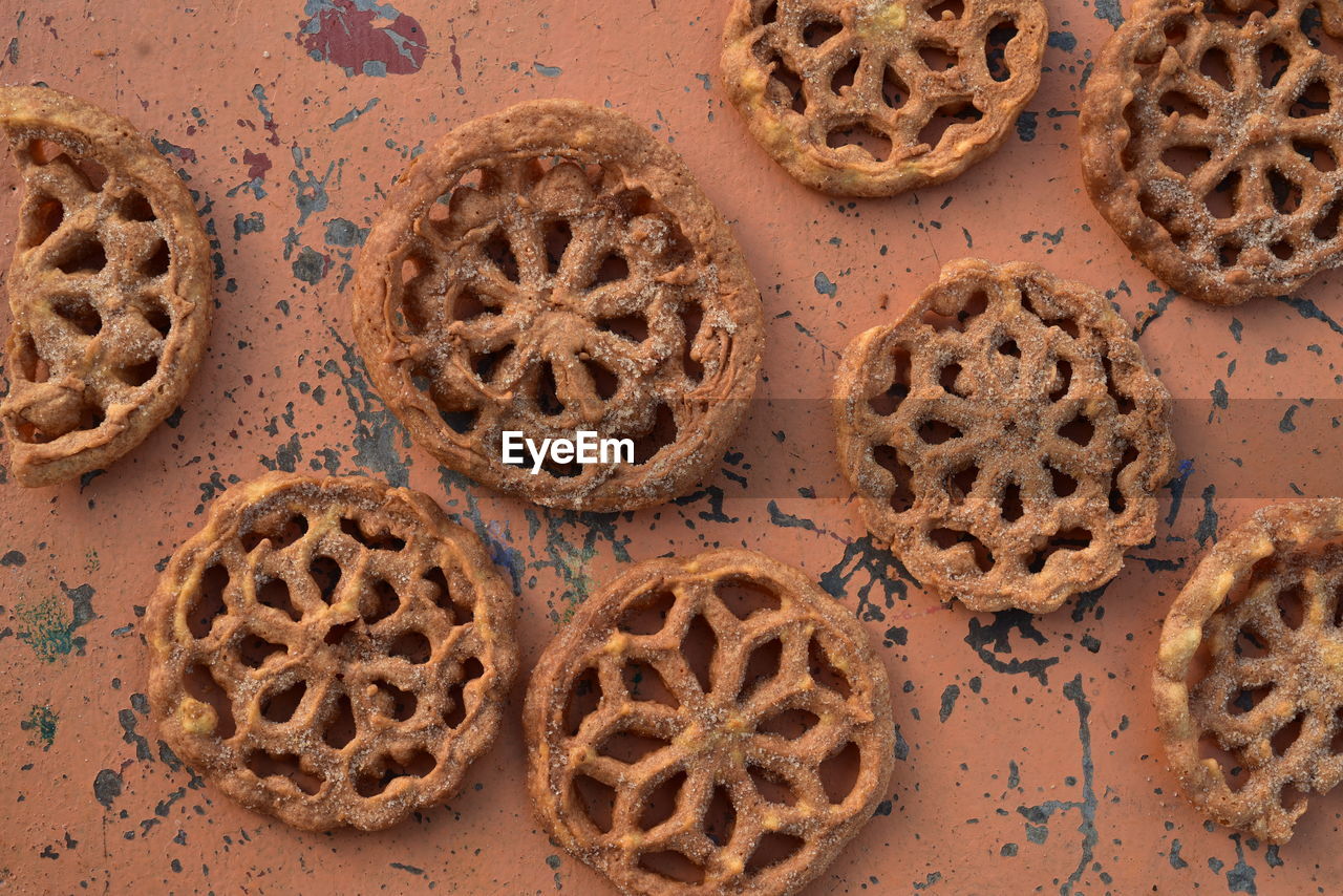 Crispy sugar coated mexican pastries or cookies called bunuelos