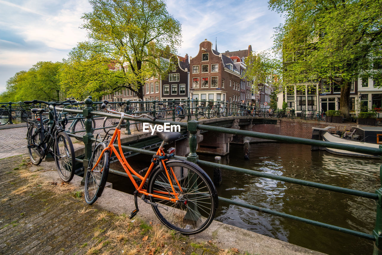 Bicycles and historic canal houses along the brouwersgracht canal in amsterdam