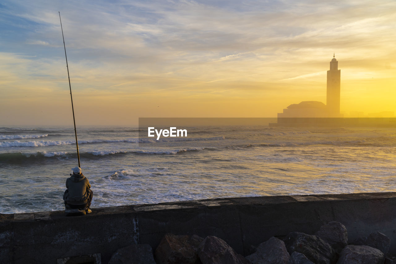 Scenic view of hassan ii mosque at sunrise - casablanca, morocco