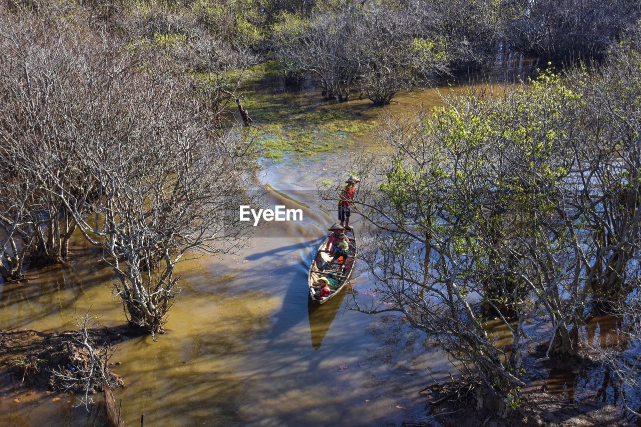 HIGH ANGLE VIEW OF MAN ON RIVER
