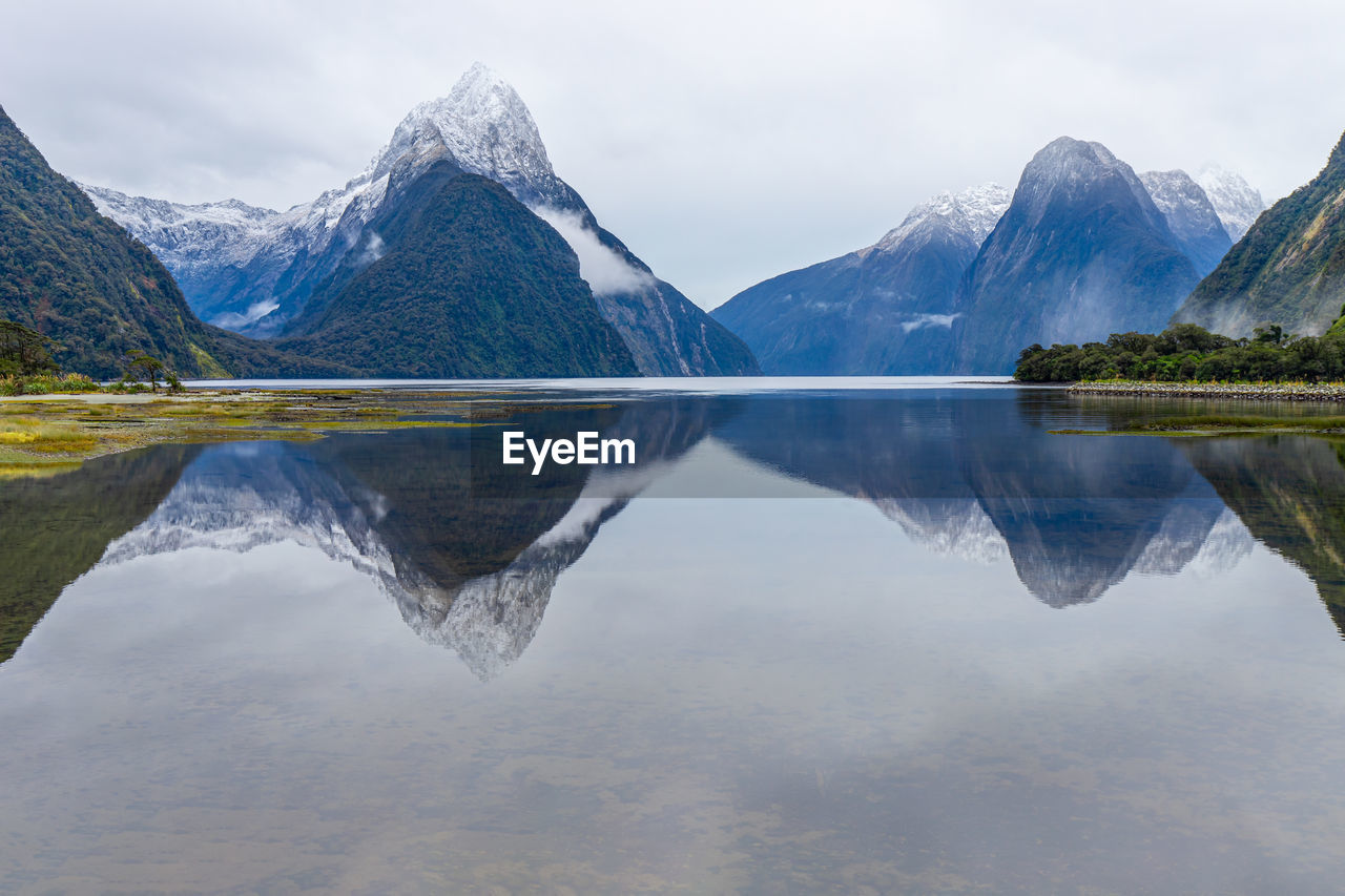 SCENIC VIEW OF LAKE AGAINST MOUNTAINS