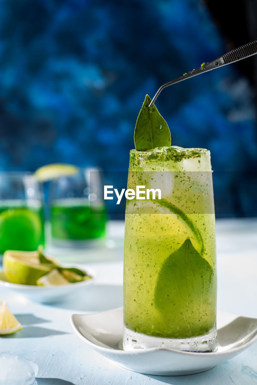 close-up of drink in glasses on table