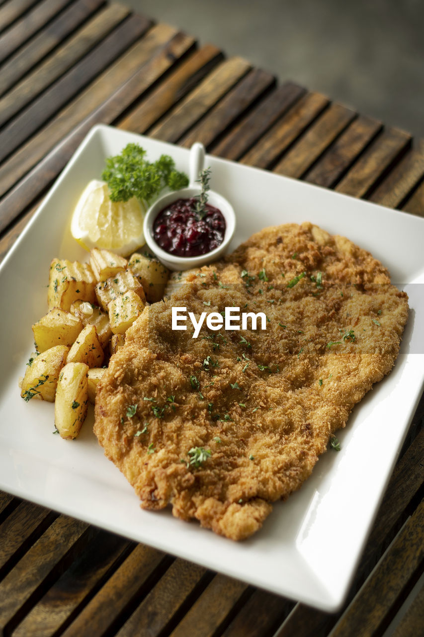 close-up of food served in plate on table