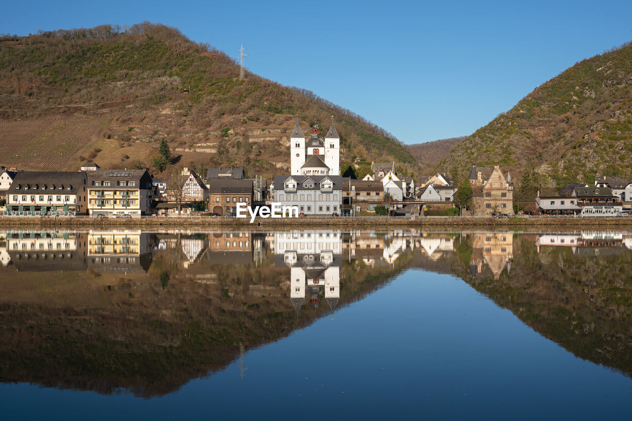 Panoramic landscape with view to the village treis-karden, moselle, germany