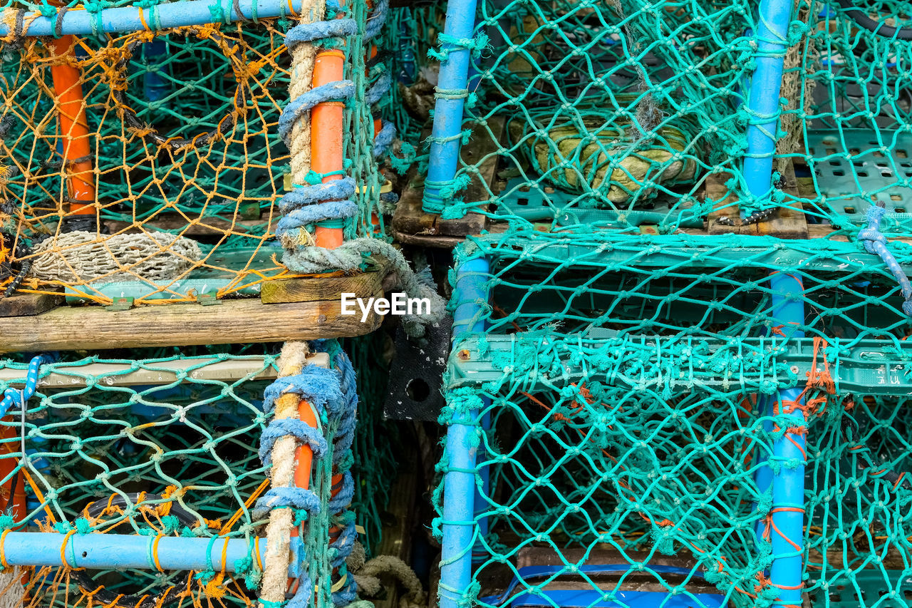 High angle view of fishing net
