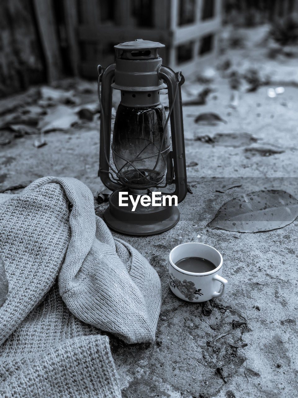 High angle view of lantern coffee on table