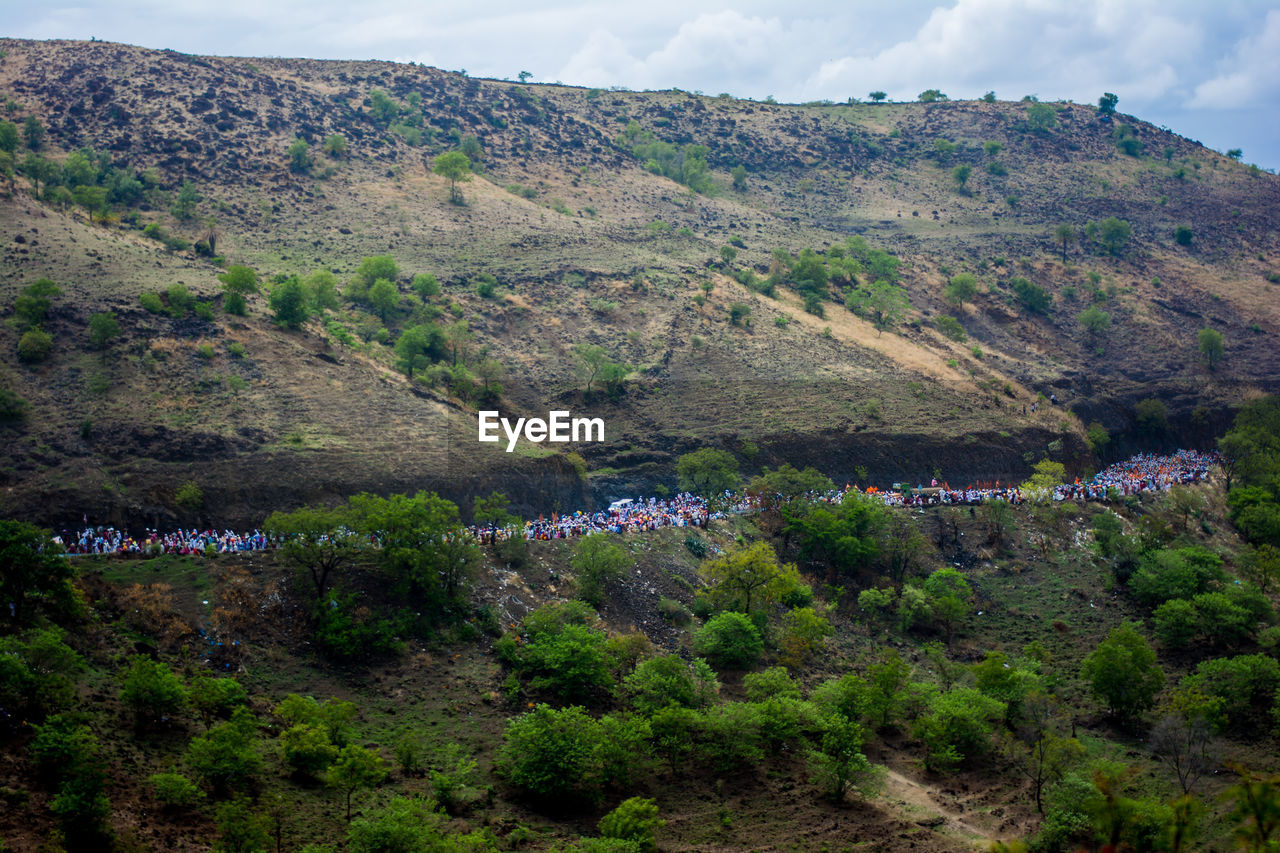 High angle view of procession