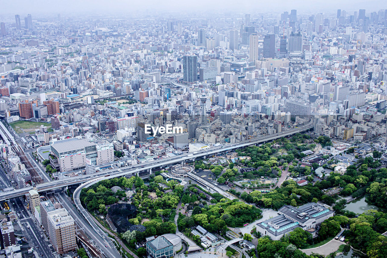 Aerial view of city and buildings