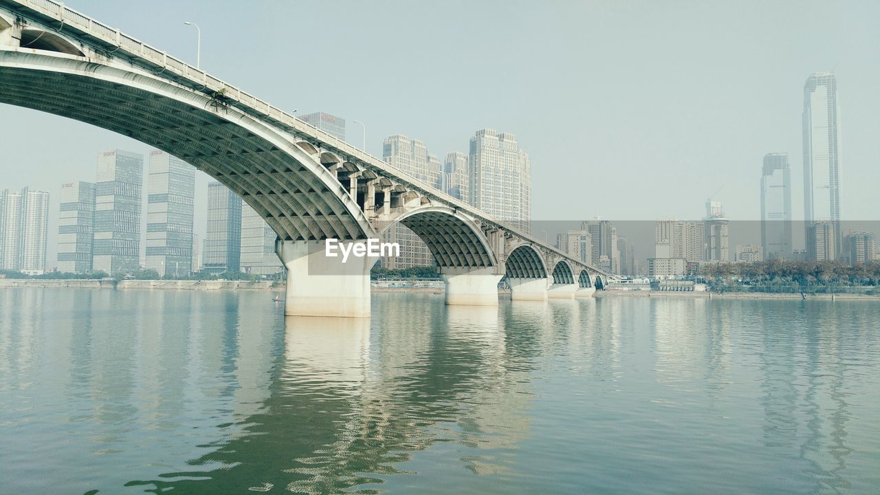 Bridge over river against clear sky