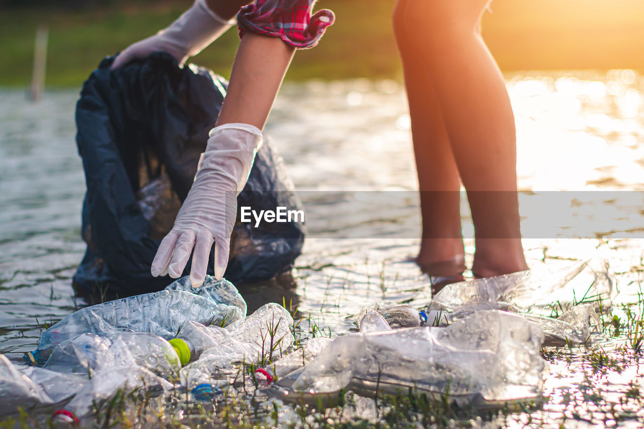 Cropped image of volunteer picking up garbage at park