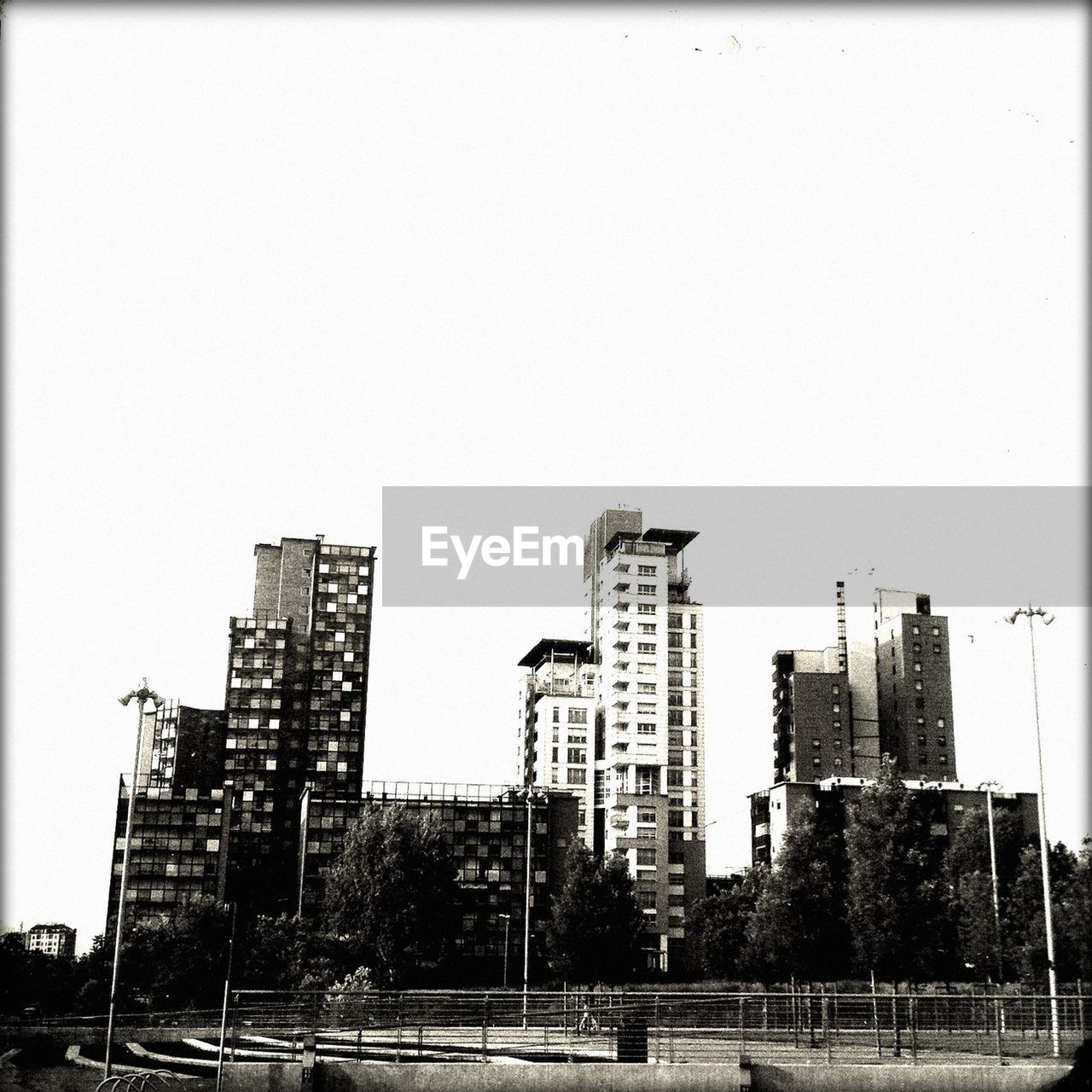 View of buildings against clear sky