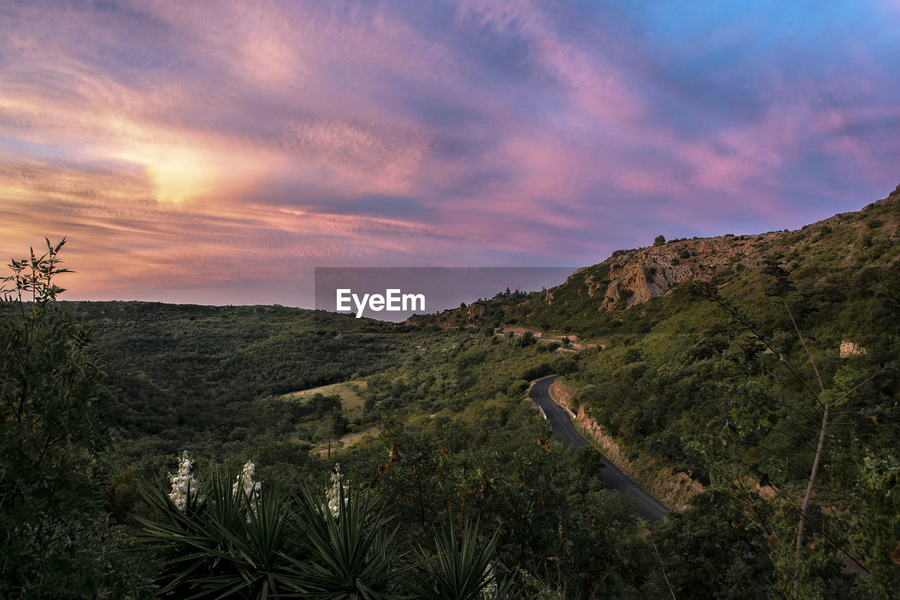 Scenic view of landscape against sky during sunset