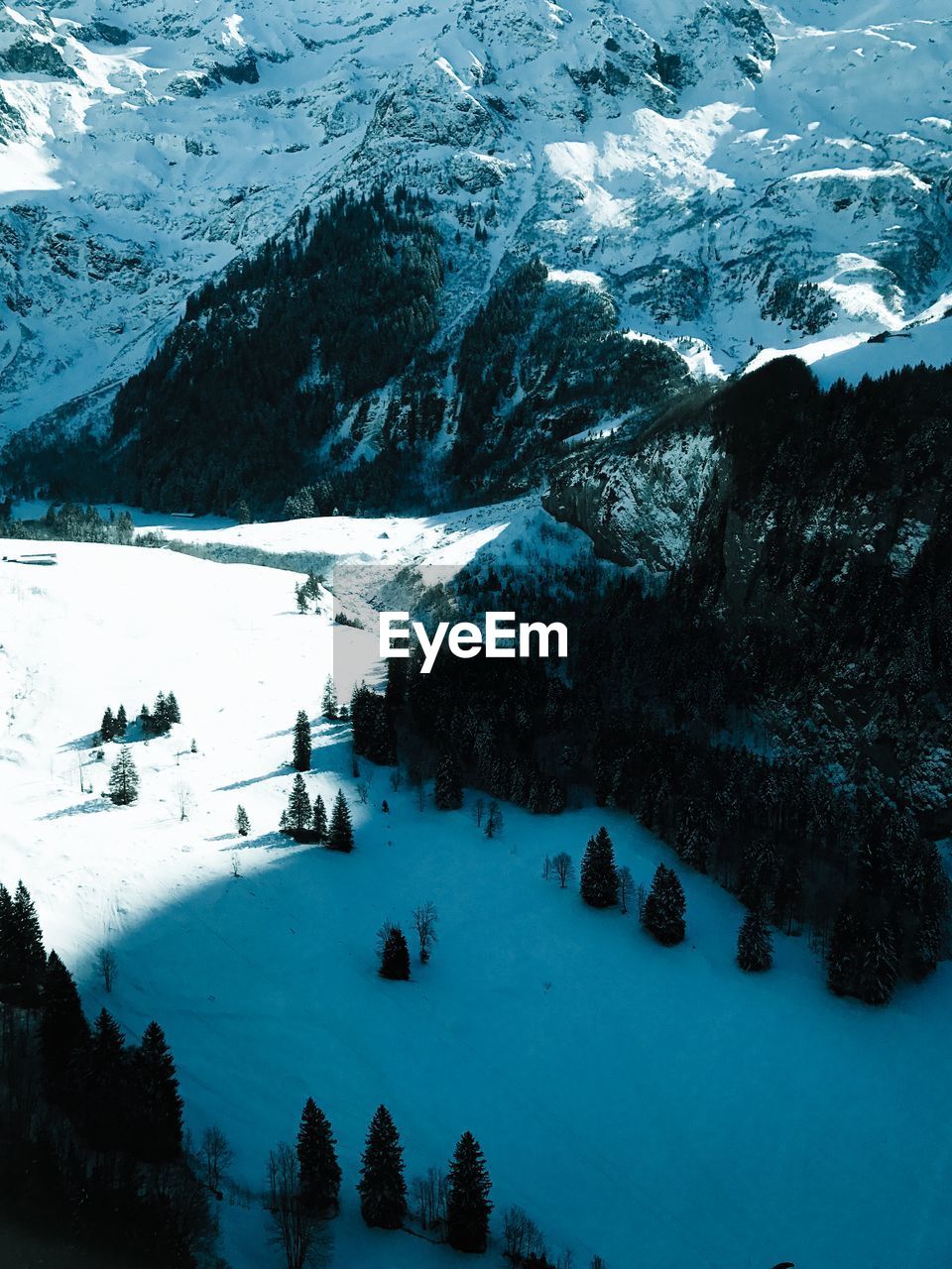 High angle view of snowcapped mountain