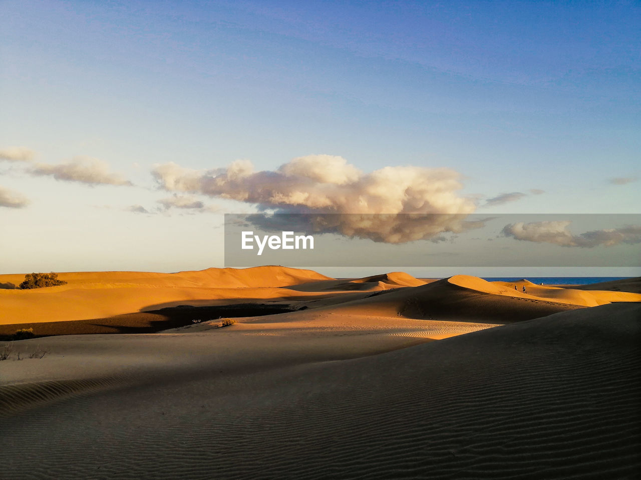 Scenic view of desert against sky during sunset, maspalomas, gran canaria