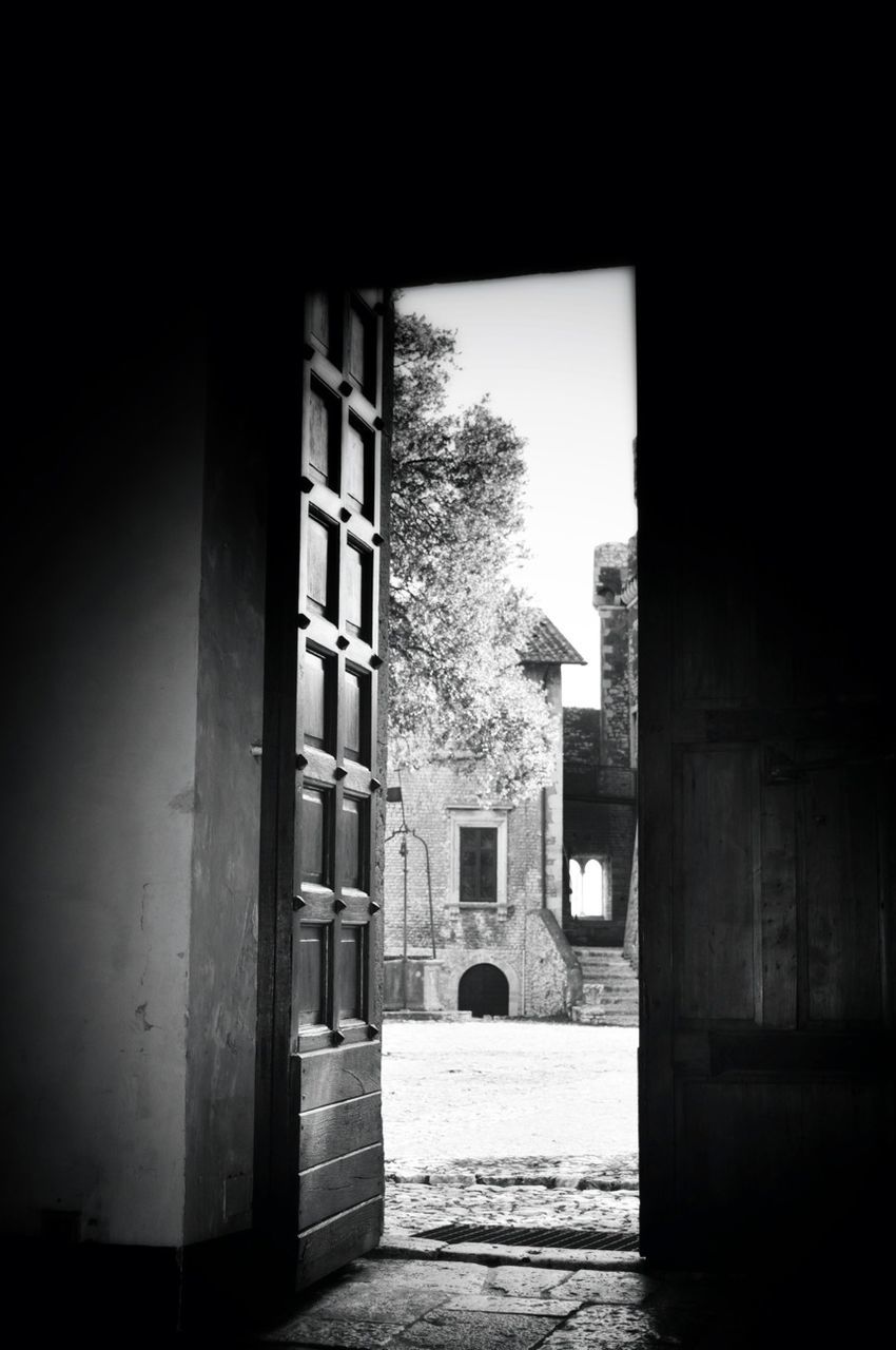 Building seen through home entrance