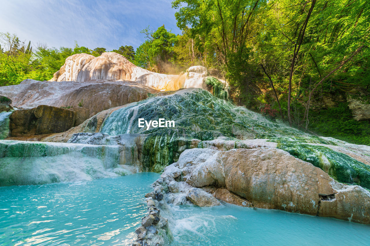 scenic view of waterfall against sky