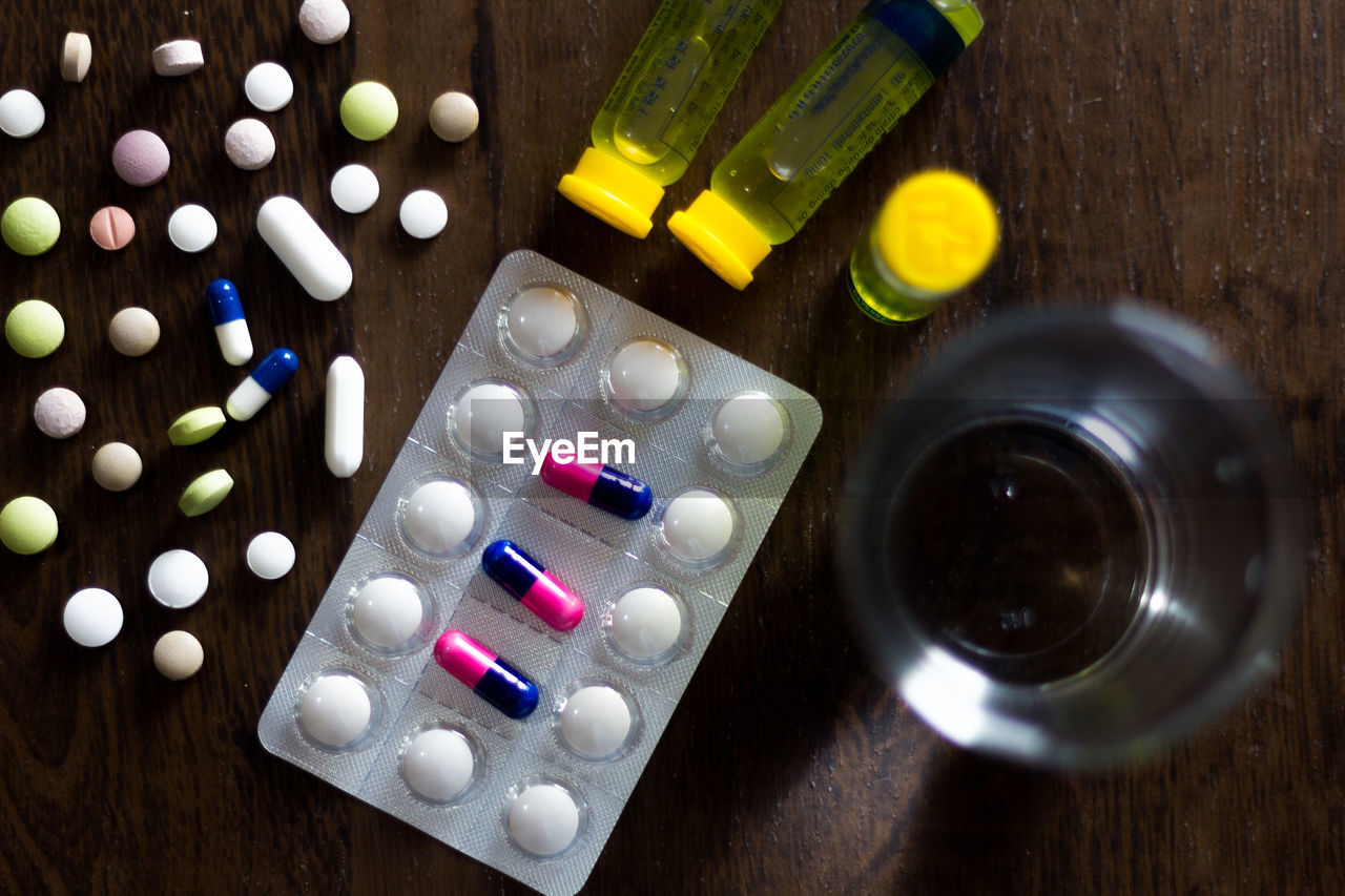 Directly above shot of pills on table