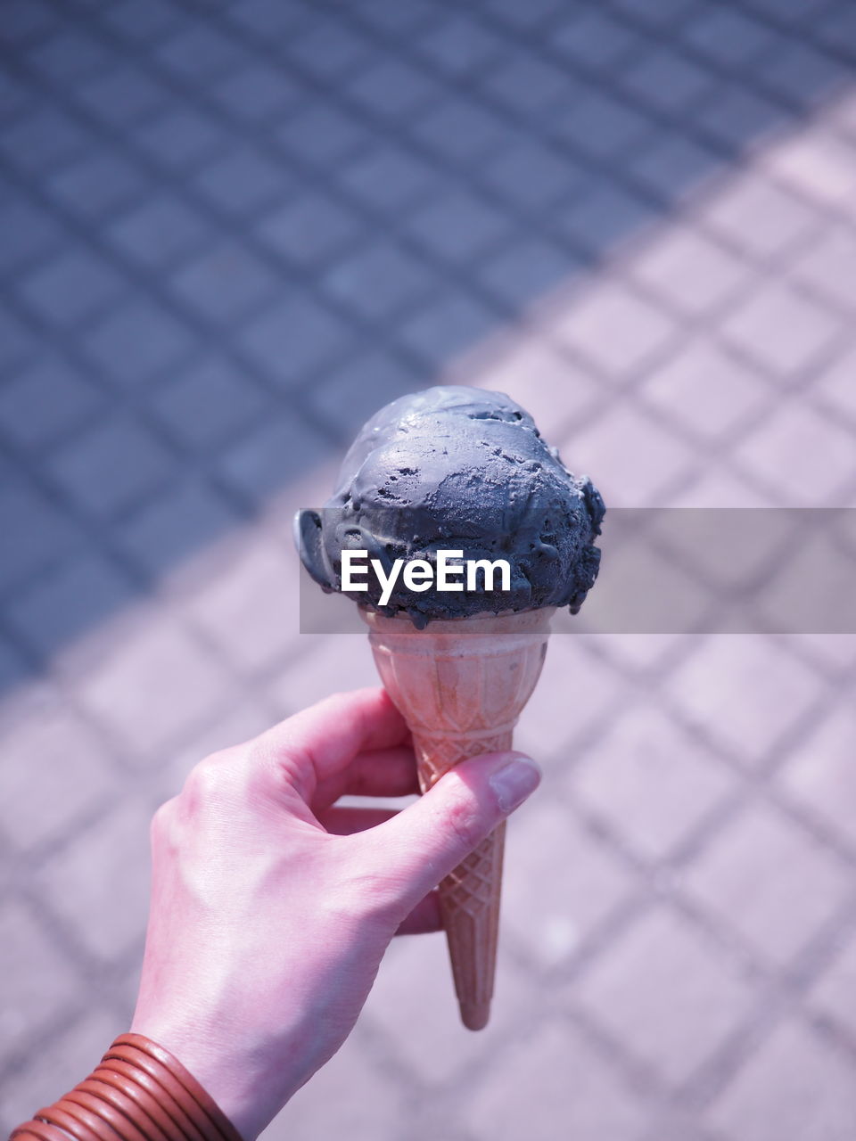 Close-up of hand holding ice cream cone