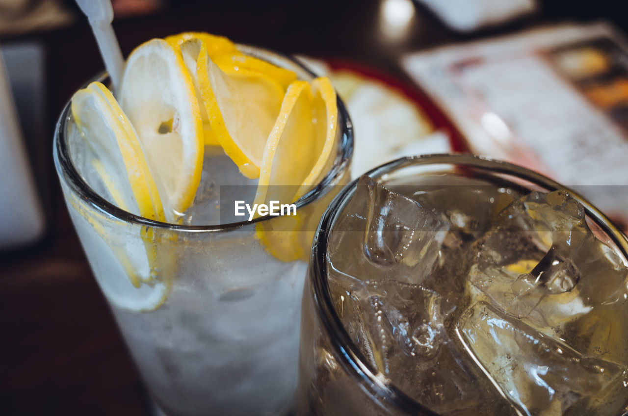 Close-up of drink in glass on table