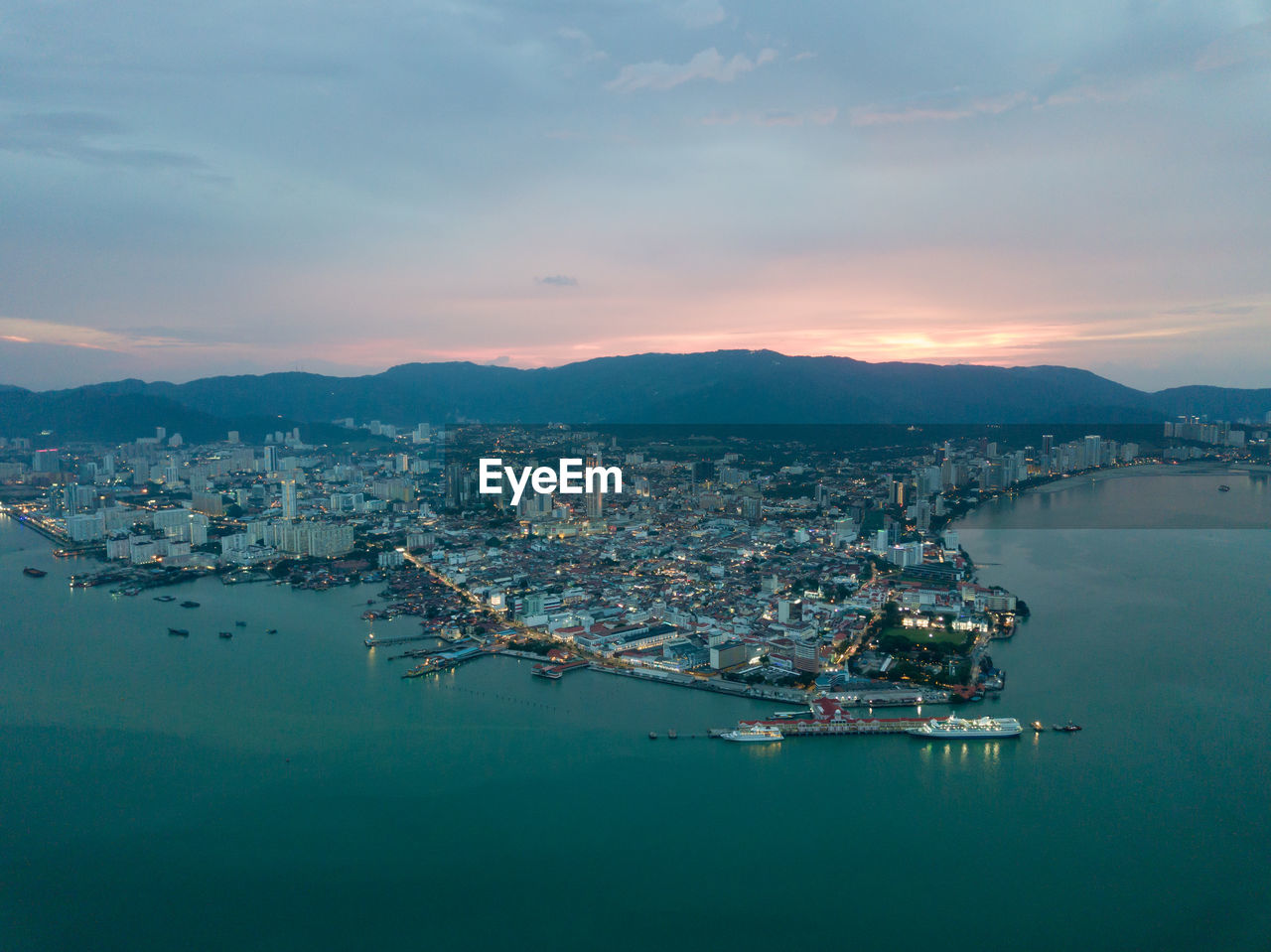 Aerial view of city at waterfront