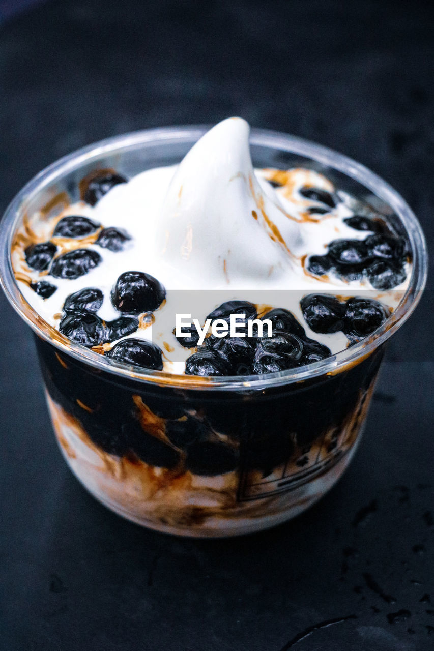 High angle view of ice cream in bowl