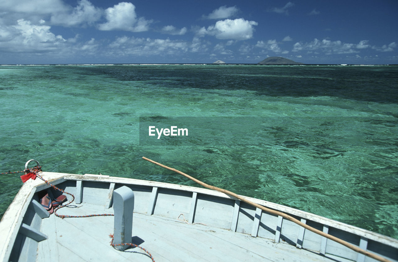 High angle view of boat deck in sea