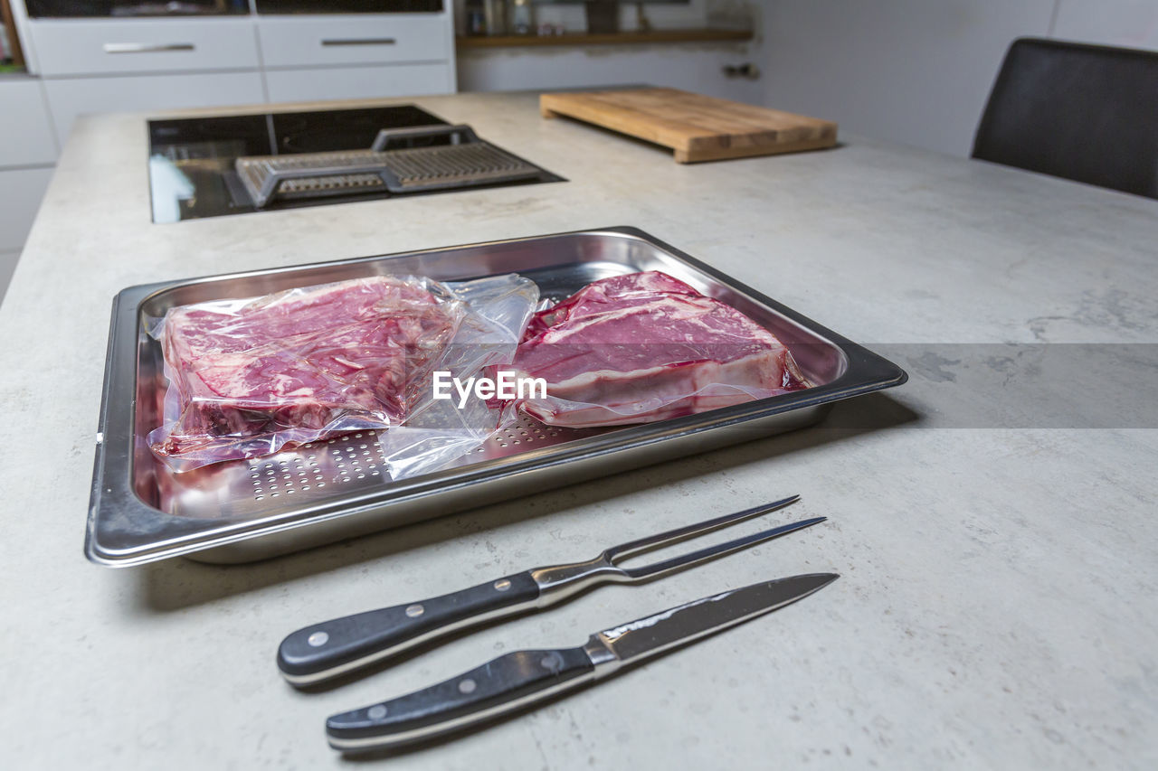 High angle view of food on table