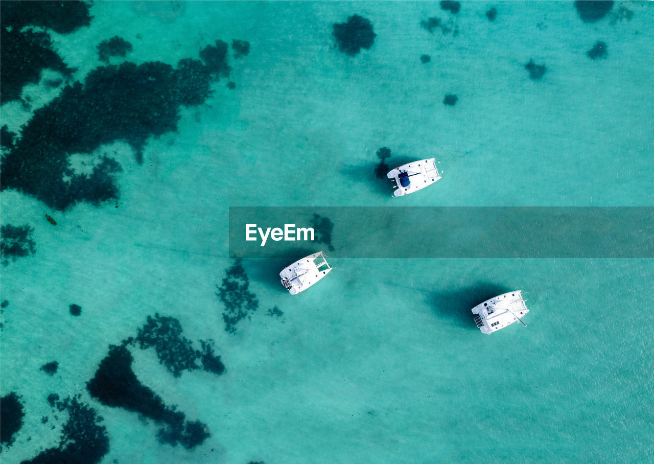 High angle view of boats in sea