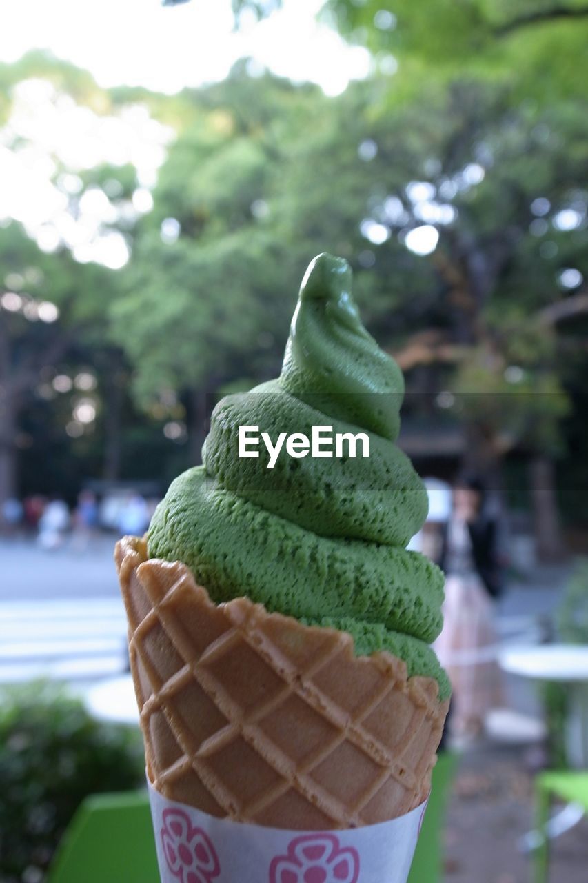 Close-up of mint ice cream cone