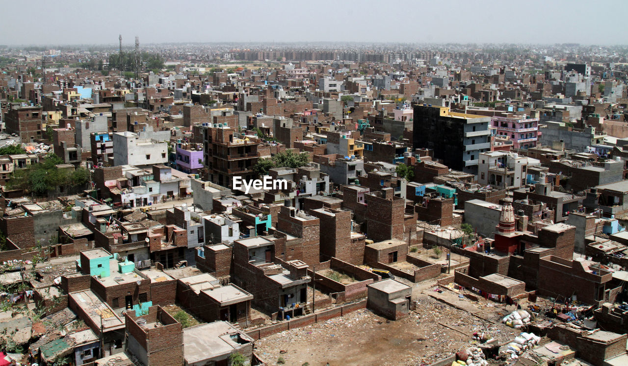 High angle view of buildings in city