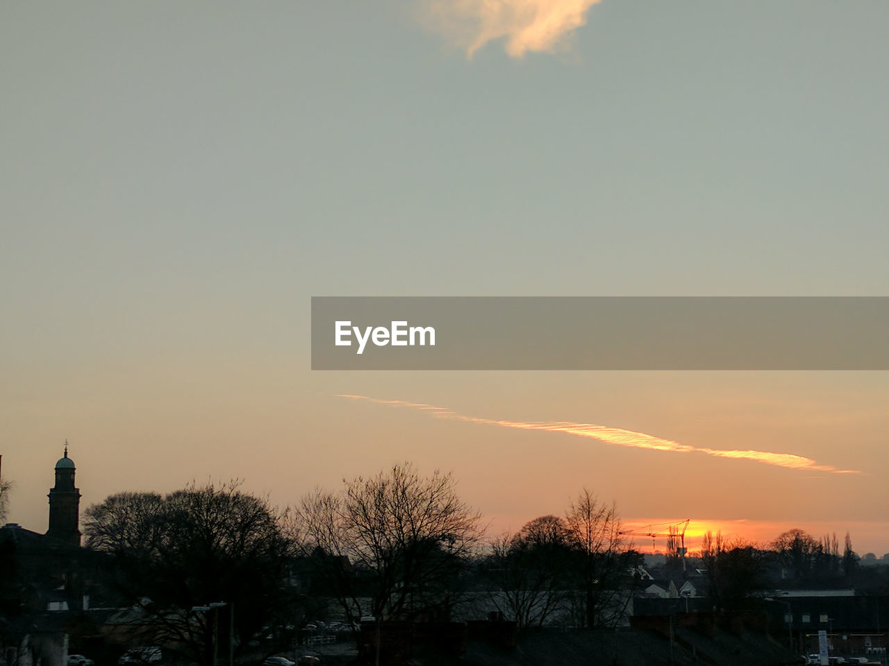 LOW ANGLE VIEW OF TREES AGAINST SKY AT SUNSET