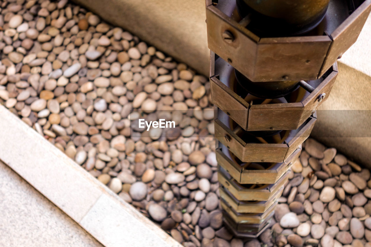 High angle view of metal pole