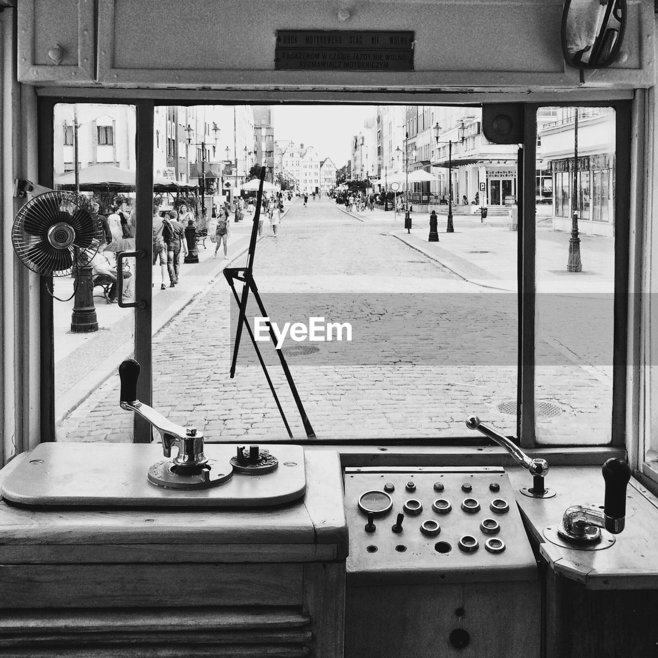 Dashboard in tram against the street