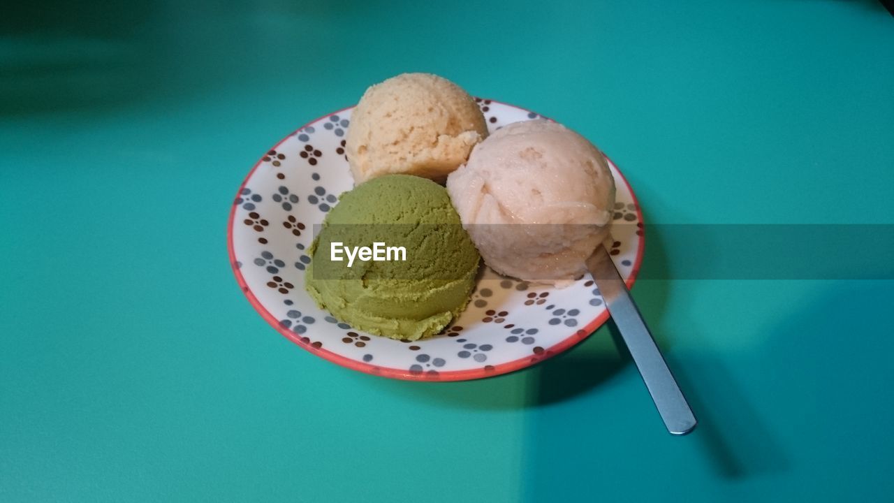 High angle view of ice cream in plate