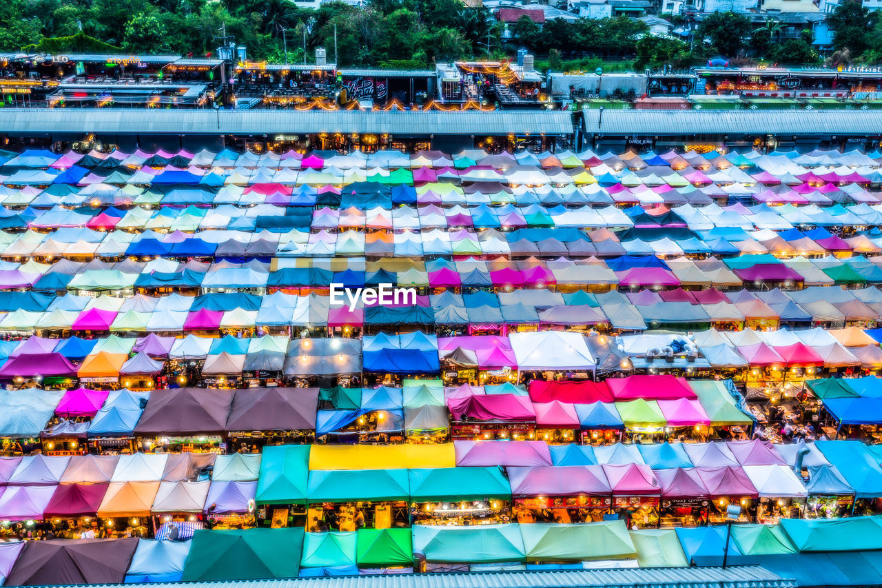 High angle view of multi colored tents